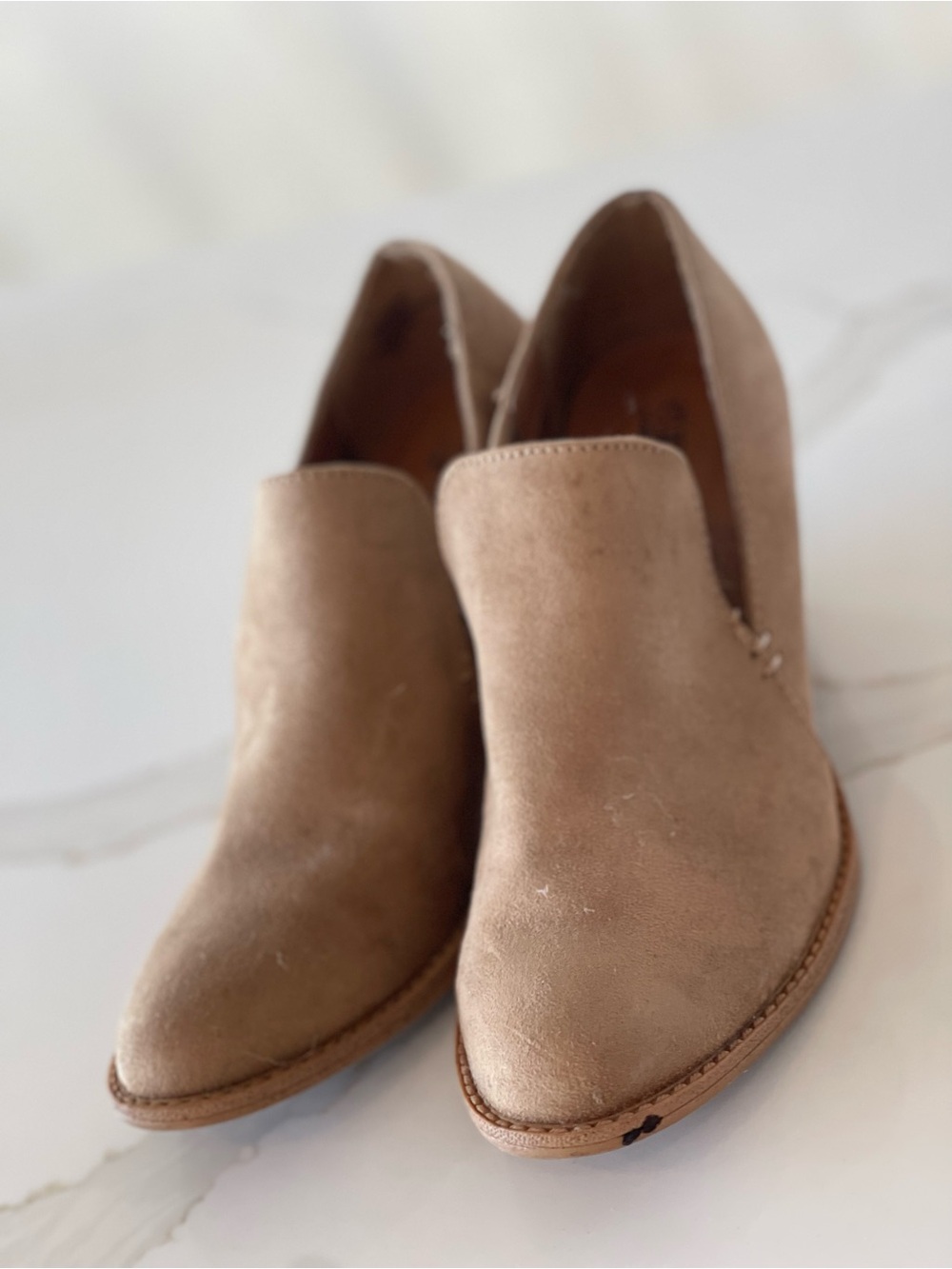 Women’s Suede Slip-On Ankle Bootie in Taupe